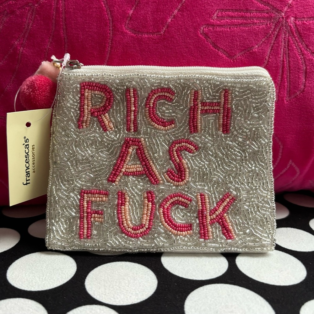 Rich As F*ck Silver Beaded Coin Pouch